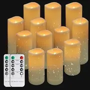 [Neween] Flameless Candles Battery Operated Candles 4" 5" 6" 7" Set of 12, Ivory Pillar LED Candles with 10-Key Remote Timer and Dimmer, Waterproof Electric Fake Candles for Halloween Christmas Wedding