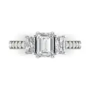 Three-Stone Engagement Ring - 14K White Gold, 1.88ct Emerald Simulated Diamond