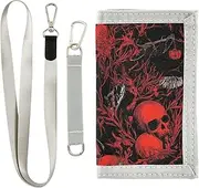 [miaozhen] Black and Red Halloween Skull Flowers trifold wallets for men for womens unique sturdy trifold wallet for men with lanyard billeteras para hombre, Black and red Halloween skull flowers, 1 size