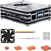 GeeekPi 9 Layer Acrylic Case with 4010 Cooling Fan and 4PCS Heatsinks for Raspberry Pi 5 (Black and Clear)
