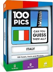 100 PICS Italy Quiz Game - Educational Travel Flash Card Games for Smart Kids (Learn Italian Food, Facts & Phrases Pack)