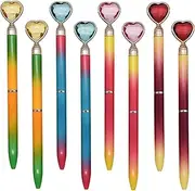 Maydahui 12PCS Colorful Heart Shaped Ballpoint Pens Retractable Bling Rhinestones Pen Black Ink for Girls School Office Party