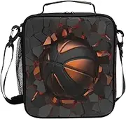 Lunch Bag Insulated Lunch Box Bag Art Painting Sports Ball Basketball Crash Cooler Tote Bag for Girls Boys Students School