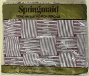 Springmaid Wondercale Double Fitted Sheet - NEW NOS - Vintage Red/White Lines