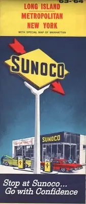 1963 Sunoco Road Map: Long Island Metropolitan New York NOS