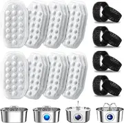8 Pack Cat Water Fountain Filters with 8 Pack Pre-Filter Sponges, Pet Fountain Filter Replacement for 3.2L/108oz Automatic Pet Water Fountain