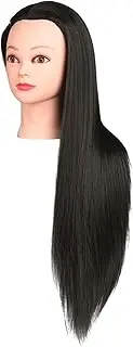 Teruyol Cosmetology Head for Hair Practice, Mannequin Doll with Long Hair for Stylists, Black with Makeup