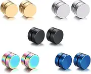 [Epoch World] 5 Pairs Stainless Steel Magnetic Earrings for Men Women Boys Girls Fake Clip On Non Pierced Stud Earrings Set Silver Black Gold Small Hypoallergenic 8MM