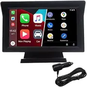 Portable Wireless Apple Carplayer & Android Auto 7 Inch Car Monitor Radio for All Cars Dashboard Mounted Car Stereo Support Bluetooth 5.0 Mirror Link FM Transmitter USB TF