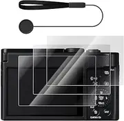 VOVMOEYA【3Packs Screen Protector+1Pcs Anti-Loss String Screen Protector For Panasonic Lumix DC-TZ99/LX100 /LX100 II,Tempered Glass Film,0.25mm 9H Anti-Scratch