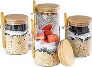 4 Pack Overnight Oats Containers with Lids,16oz Airtight Glass Jars with Screw on Lids and Spoons, Salad Fruit Meal Prep Jars, Sealed Spice for Candy Coffee Beans Sugar Nuts Cookies