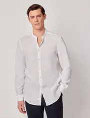 Hawes & Curtis White Pure Linen Shirt | Collarless Size: XL