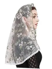 Embroidery Mantilla Lace Chapel Veils Catholic Church Veils for Green +Blush