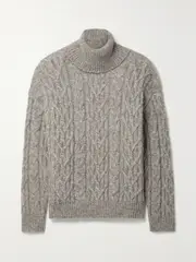 [Nili Lotan] Nili Lotan - Annie Cable-knit Alpaca, Cotton And Wool-blend Turtleneck Sweater - Gray - medium medium Gray