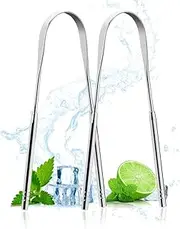 ACWOO Tongue Cleaner, Stainless Steel, 2-Piece Tongue Scraper Set, Toungescraper for Adults, Oral Care Cleaner, Tongue Scraper Probadent Against Bad Breath Tongue Brush Heals Bad Breath (Silver)