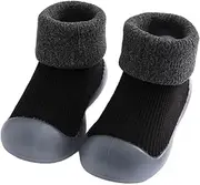 [AIDIER] Baby Toddler Winter Warm Sock Shoes Anti Slip Baby Boys Girls Thick Plush Slippers Socks Baby Fleece First Walking Shoes with Soft Rubber Sole for Girl Boy 9-12 Months Indoor