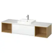 ÄNGSJÖN / BACKSJÖN wash-stand/wash-basins/taps, high-gloss white/oak effect/white marble effect, 162x49x41 cm