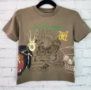 Ed Hardy Youth Graphic Double Sided Spider Scull T-shirt Size 4 Army Green