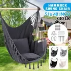 Hammock Swing Chair Hanging Rope Chair Cotton Porch Seat Seating with 2 Cushions