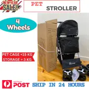 Pet Stroller Dog Cat Cage Carrier Travel Pushchair Foldable Pram 4 Wheels AU
