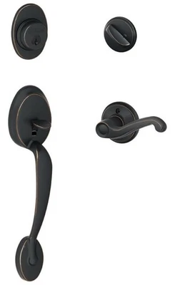 SCHLAGE Plymouth Single Cylinder Handleset & Left Hand Flair Lever, Aged Bronze