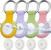4 Pack Airtag Holder for Apple Airtag Keychain Case Soft Silicone IPX8 Waterproof Ultra-Durable Protective Air tag Case with Key Ring for Backpacks, Bags, Luggage, Cat, Dog, Pets Collar(4 Colors)