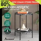 ALFORDSON Side Table Sofa End Bedside Nightstand Round Marble Shelf Grey