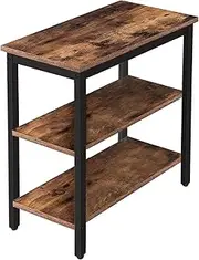 HOOBRO Side Table, Simple Rustic End Table with 3-Tier Storage Shelf, Narrow Nightstand for Small Spaces, Easy Assembly, for Living Room, Entryway, Metal, Industrial Design, Rustic Brown BF14BZ01