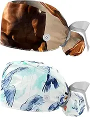 [YTYVAGT] 2-Pc,Nurse Scrub Caps,Scrub Hats with Buttons and Cotton Sweatband,Animal Brown Horse