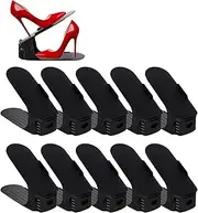 Shoe slot to save space, for closet sorting, adjustable shoe pile to save space, suitable for double-layer shoe rack, black 10 pieces