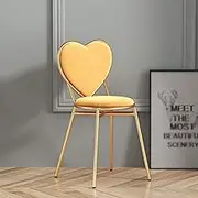 Velvet Vanity Stool with Heart Shape Back - Elegant Girls' Bedroom Furniture, Gold Metal Legs - Perfect for Makeup, Desk, Coffee Table - Chic Addition to Home Décor Warm Life(Color:Yellow)