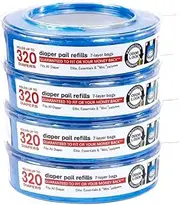 Refill Cassettes for Nappy Bins, Compatible with Angelcare - Odor-Sealing 7-Layer Film, Antimicrobial, Holds 320 Diapers - Fresh, Hygienic Disposal - Pack of 4