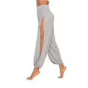 Nevenka Women's Yoga Harem Pants Casual Loose Side Slit Hippie Long Pants-Gray-8006