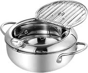 TOQUE Japanese Deep Frying Pot with Thermometer Kitchen Tempura Fryer Pan Silver