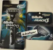 Gillette Mach 3 Shaver Handle and Mach3 5 Cartridges Free Ship to USA