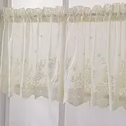 Xiao Hua Lace Sheer Kitchen Cafe Curtain Valance Floral Embroidered Rod Pocket Short Curtain for Small Window 1 Piece (51" x 16", Beige)