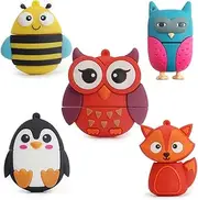 LEIZHAN 5x32GB USB Flash Drive with Chain Cute Animals Owl Penguin Bee Fox Computer Memory Stick USB 2.0 for Students