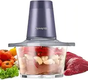 JIUYOUNG Electric Food Processor, 300W Multi-functional Food Chopper with 2L Glass Bowl & Bi-Level Blades, 8-Cup Blender Grinder for Kitchen Electric Mini Chooper for Onion Salad Garlic Fruit