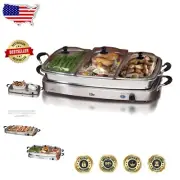 Portable Buffet Server: 3 x 2.5 Qt Trays & Adjustable Temp for Heating Dishes