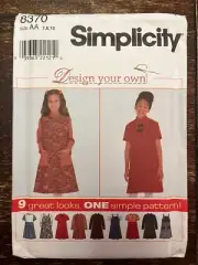 Simplicity 8370 UNCUT Sewing Pattern, Girls' Dress or Jumper, Size AA (7-10)
