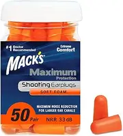 Mack's Maximum Protection Soft Foam Shooting Ear Plugs, 33 dB Highest NRR – Comfortable Earplugs for Hunting, Tactical, Target, Skeet and Trap Shooting
