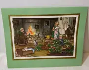 VTG Tasha Tudor Art Guild Christmas Card UNUSED Children & Cats by Fireplace