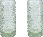 Fortessa Jupiter Hobnail Glass, 11 Ounce Collins/High Ball (Set of 2), Sage Green