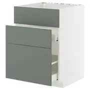 METOD / MAXIMERA base cab f sink+3 fronts/2 drawers, white/Nickebo matt grey-green, 60x60x80 cm