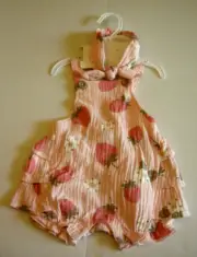 Emily & Oliver Sunsuit & Headband Set, 2 Piece, 3-6 Months, Strawberry Design