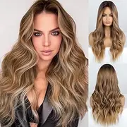 Generic Long Blonde Wig for Women Natural Synthetic Wig Wavy Curly Hair Middle Part Ombre Wigs Party Daily Use (Blonde, 55cm)