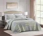 Green Boho Chic Coverlet Set Plaid Striped Pre-Washed Cotton Patchwork Quilt Set