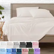 Soft Bed Sheet Set Flat Fitted Sheet & Pillowcase Double Queen King Single