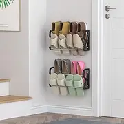 DEYILIAN Hanging Shoe Rack 2 Pack, Wall Mounted Shoe Rack Sticky Hanging Mounts, Wall Shoes Holder Storage Organizer Shelf, Shoe Rack for Wall Camper RV Shoe Storage Hooks No Drilling Black