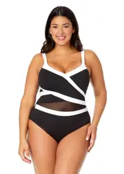 Anne Cole Plus Women's Plus Mesh Around Mesh Insert One Piece Swimsuit in Black at Nordstrom, Size 20W